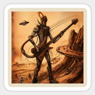 Giant Robot Alien Playing Guitar Sticker